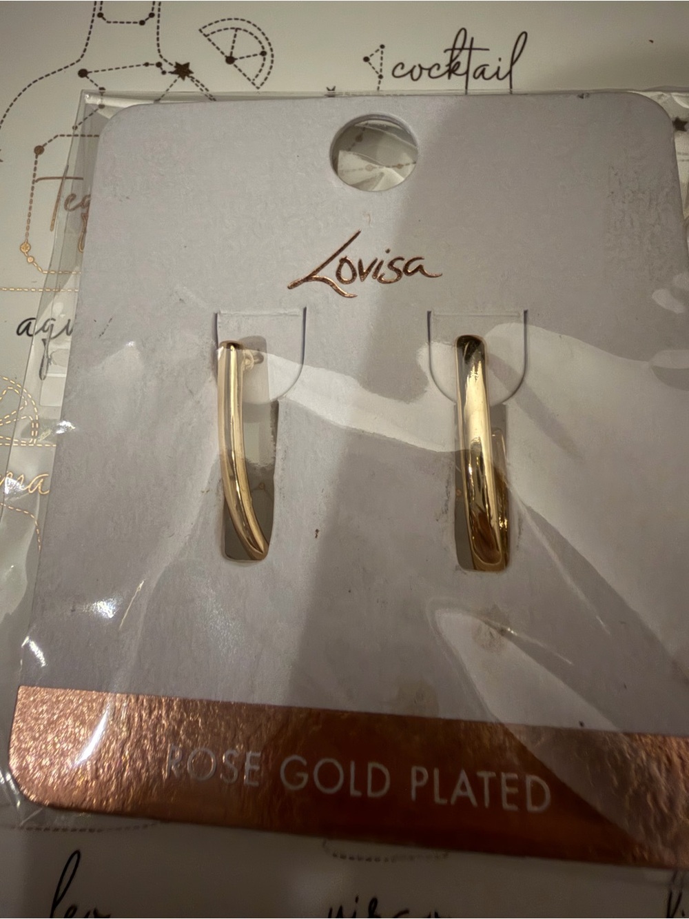 NEW Rose Gold Plated Elongated Hoop Stud Earrings